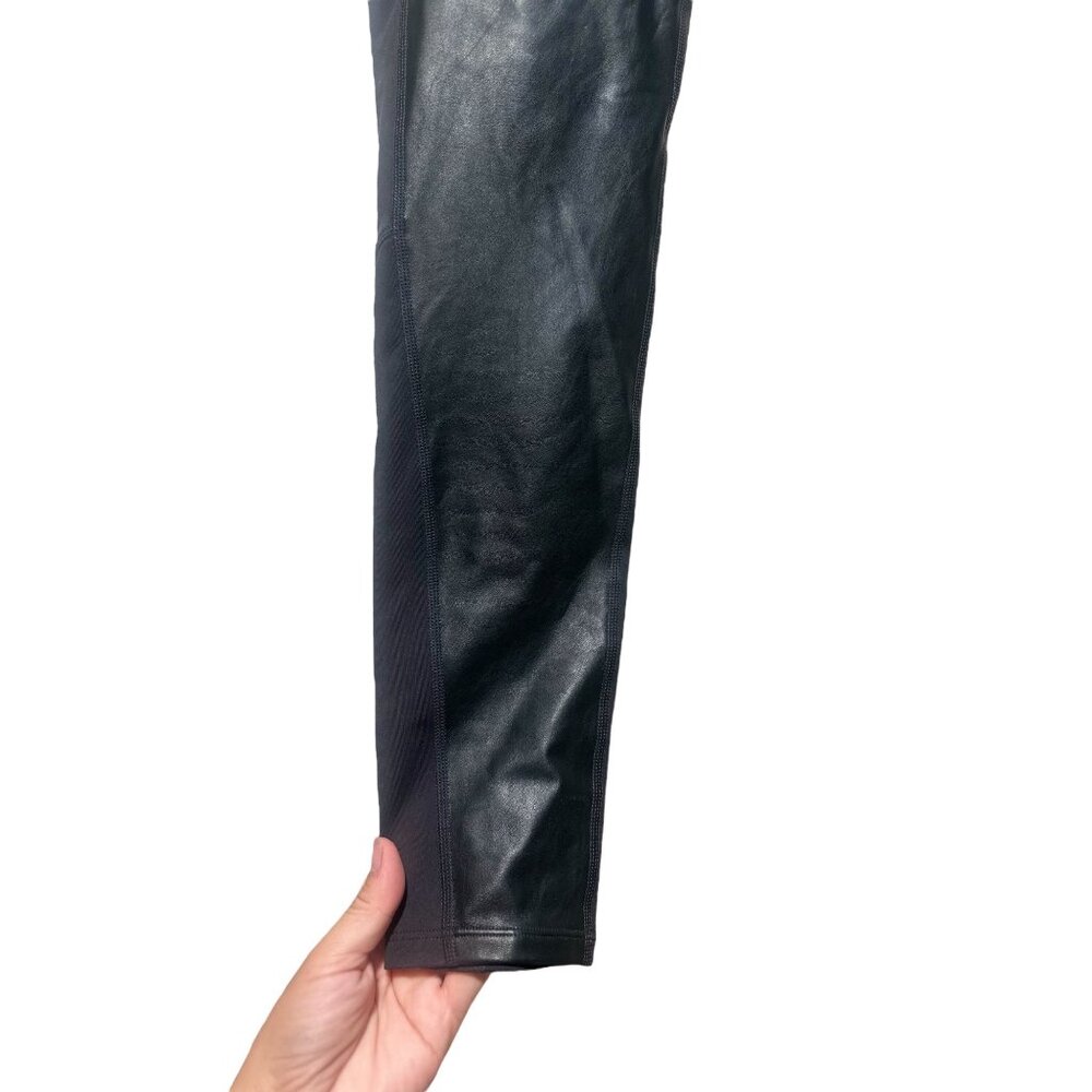 Athleta Chaturanga Faux Leather Leggings Womens Tall Large Black Goth Activewear - Picture 9 of 16